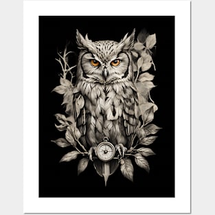 Wise Owl On Compass Design Posters and Art